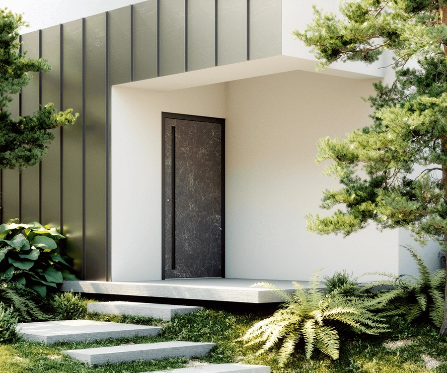 Drzwi Aluminiowe KOBBE z kolekcji Alu Quartz ze spiekiem kwarcowym