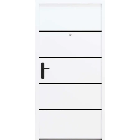 Drzwi wewnątrzklatkowe akustyczne 44 dB atestowane wyciszające stalowe antywłamaniowe RC3 68 mm dymoszczelne czarna klamka białe M02