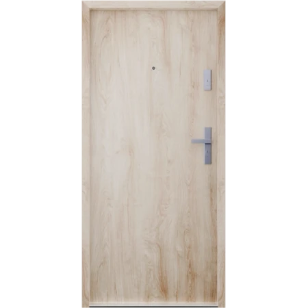 Drzwi wewnątrzklatkowe antywłamaniowe w klasie RC4 55 mm stalowe z klamką i zawiasami srebrnymi inox dąb turner G00