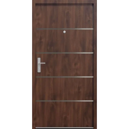 Drzwi klatkowe wejściowe do mieszkania w bloku antywłamaniowe RC3 68 mm stalowe akustyczne i wygłuszające 44 dB dymoszczelne orzech M02
