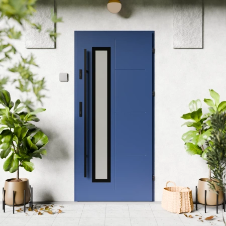 Drzwi zewnętrzne stalowe do domu Tinea Black 72mm z antabą/pochwytem energooszczędne Ud=1.3 lustro weneckie szyba mleczna Program Czyste Powietrze