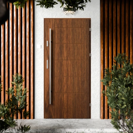 Basic Inox CK drzwi zewnętrzne 72 mm z antabą/pochwytem energooszczędne Ud-1.3 bez przeszklenia pełne Program Czyste Powietrze