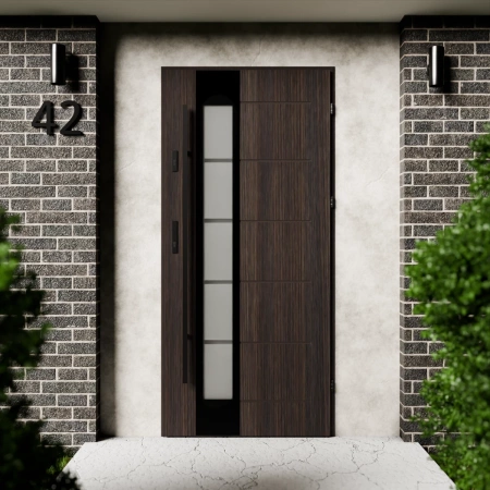 Drzwi zewnętrzne stalowe do domu Sanda Black 72mm z antabą/pochwytem energooszczędne Ud=1.3 lustro weneckie szyba mleczna Program Czyste Powietrze