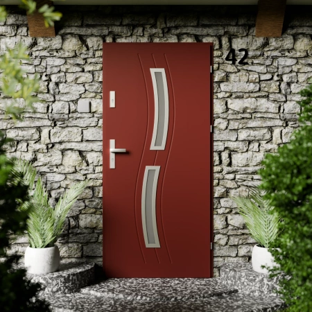 Drzwi zewnętrzne stalowe do domu Twista Inox 72mm z klamką energooszczędne Ud=1.3 lustro weneckie szyba mleczna Program Czyste Powietrze