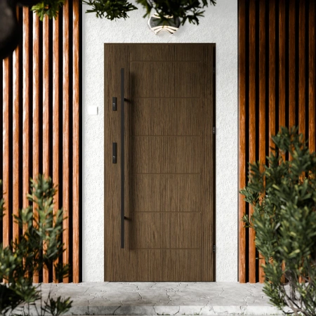 Drzwi zewnętrzne stalowe do domu Basic Black 72mm z antabą/pochwytem energooszczędne Ud=1.3 bez szyby pełne Program Czyste Powietrze