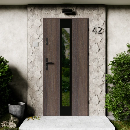 Modern Black CK drzwi zewnętrzne 72 mm z klamką czarną energooszczędne Ud-1.3 przeszklone lustro weneckie szyba mleczna Program Czyste Powietrze