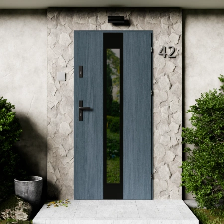 Modern Black CK drzwi zewnętrzne 72 mm z klamką czarną energooszczędne Ud-1.3 przeszklone lustro weneckie szyba mleczna Program Czyste Powietrze