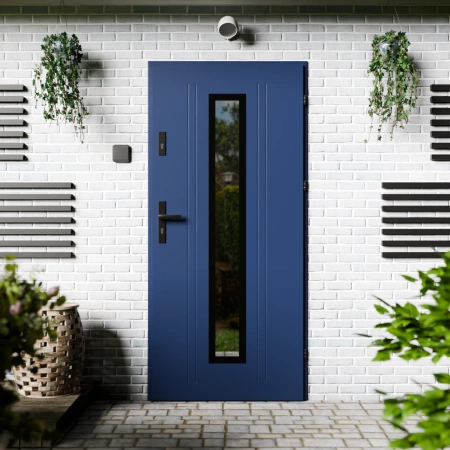 Drzwi zewnętrzne stalowe do domu Presto Black 72mm z klamką czarną energooszczędne Ud-1.3 lustro weneckie szyba mleczna Program Czyste Powietrze