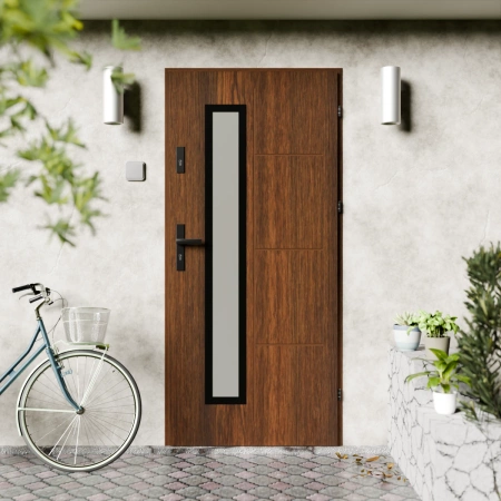 Drzwi zewnętrzne stalowe do domu Tinea Black 72mm z klamką czarną energooszczędne Ud-1=3 lustro weneckie szyba mleczna Program Czyste Powietrze