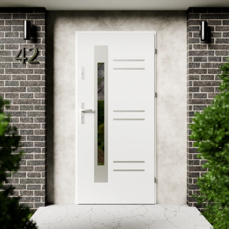 Drzwi zewnętrzne stalowe do domu Pina Inox 72mm z klamką energooszczędne Ud=1.3 przeszklone lustro weneckie szyba mleczna Program Czyste Powietrze