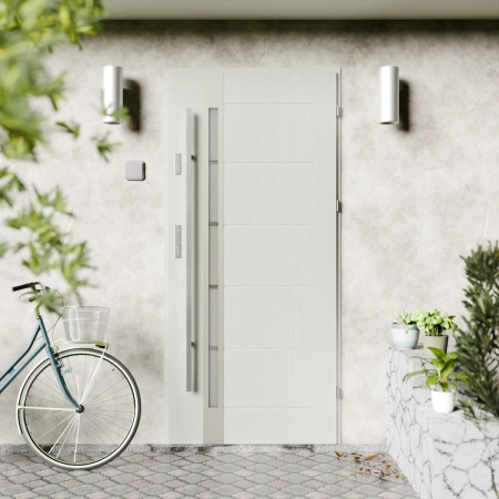 Toreno Inox CK drzwi zewnętrzne 72 mm z antabą/pochwytem energooszczędne Ud-1.3 przeszklone lustro weneckie szyba mleczna Program Czyste Powietrze