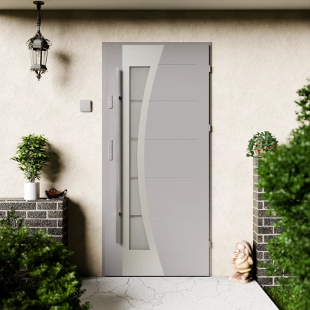 Drzwi zewnętrzne stalowe do domu Optima Inox 72mm z antabą/pochwytem energooszczędne Ud=1.3 lustro weneckie szyba mleczna Program Czyste Powietrze