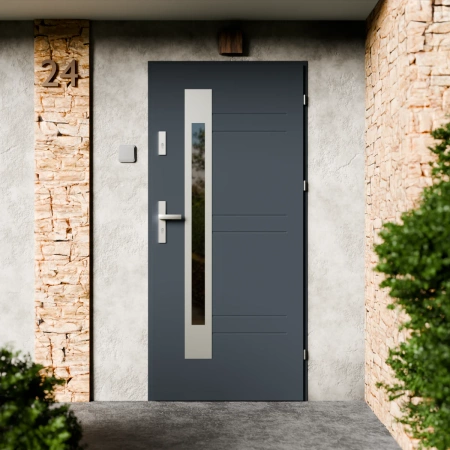 Drzwi zewnętrzne stalowe do domu Weno Inox 72mm z klamką energooszczędne Ud=1.3 przeszklone lustro weneckie szyba mleczna Program Czyste Powietrze