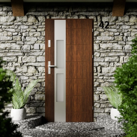 Anda Inox CK drzwi zewnętrzne 72 mm z klamką energooszczędne Ud-1.3 przeszklone lustro weneckie szyba mleczna Program Czyste Powietrze