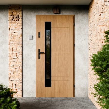 Weno Black CK drzwi zewnętrzne 72 mm z klamką czarną energooszczędne Ud-1.3 przeszklone lustro weneckie szyba mleczna Program Czyste Powietrze