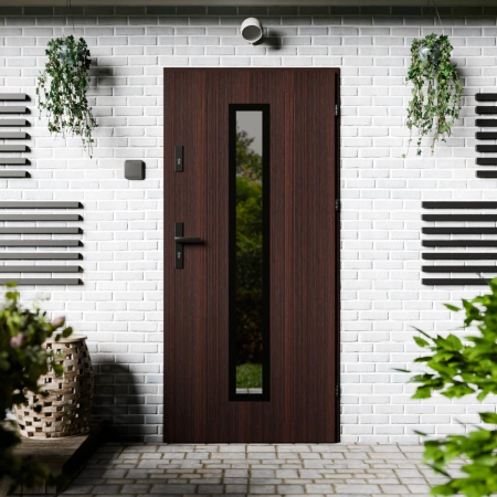 Presto Black CK drzwi zewnętrzne 72 mm z klamką czarną energooszczędne Ud-1.3 przeszklone lustro weneckie szyba mleczna Program Czyste Powietrze