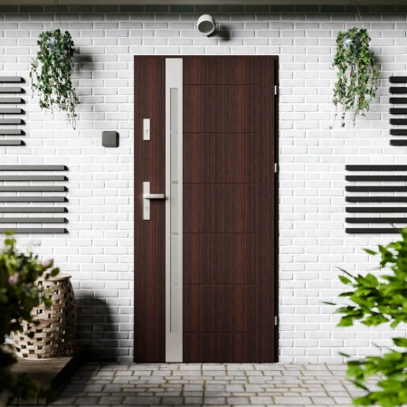 Drzwi zewnętrzne stalowe do domu Toreno Inox 72mm z klamką energooszczędne Ud-1.3 przeszklone lustro weneckie szyba mleczna Program Czyste Powietrze