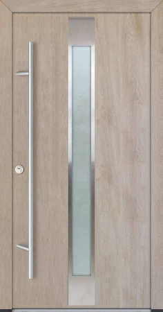 Drzwi zewnętrzne wejściowe do domu stalowo aluminiowe 82 mm DS82 przeszklone z okuciami inox dąb turner Program Czyste Powietrze M05