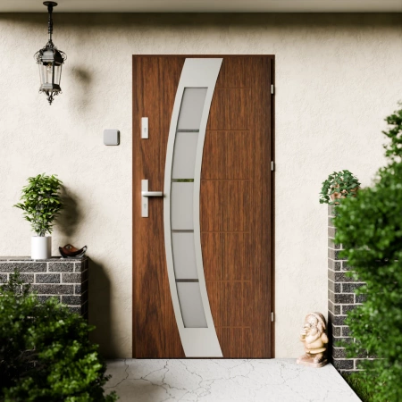 Drzwi zewnętrzne stalowe do domu Efekta Inox 72mm z klamką energooszczędne Ud=1.3 lustro weneckie szyba mleczna Program Czyste Powietrze