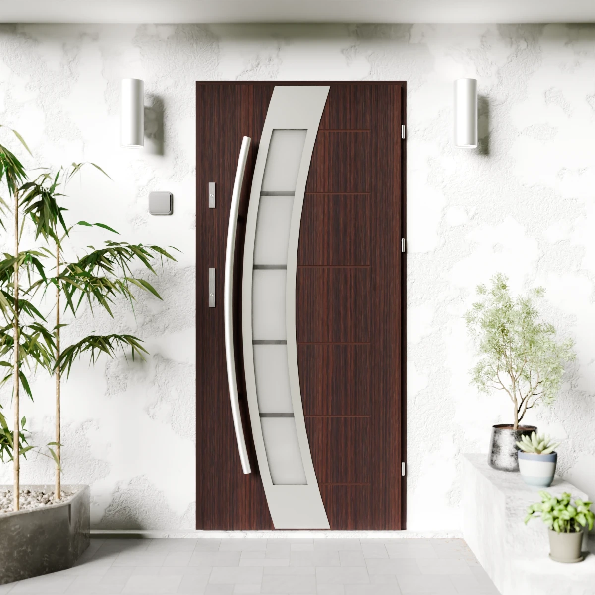 Drzwi zewnętrzne stalowe do domu Efekta Inox 72mm z antabą/pochwytem energooszczędne Ud=1.3 lustro weneckie szyba mleczna Program Czyste Powietrze