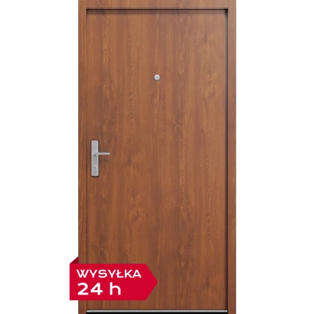 Drzwi klatkowe wejściowe do mieszkania w bloku z ościeżnicą akustyczne wyciszające 44 dB antywłamaniowe RC3 dymoszczelne 68mm stalowe złoty dąb M00