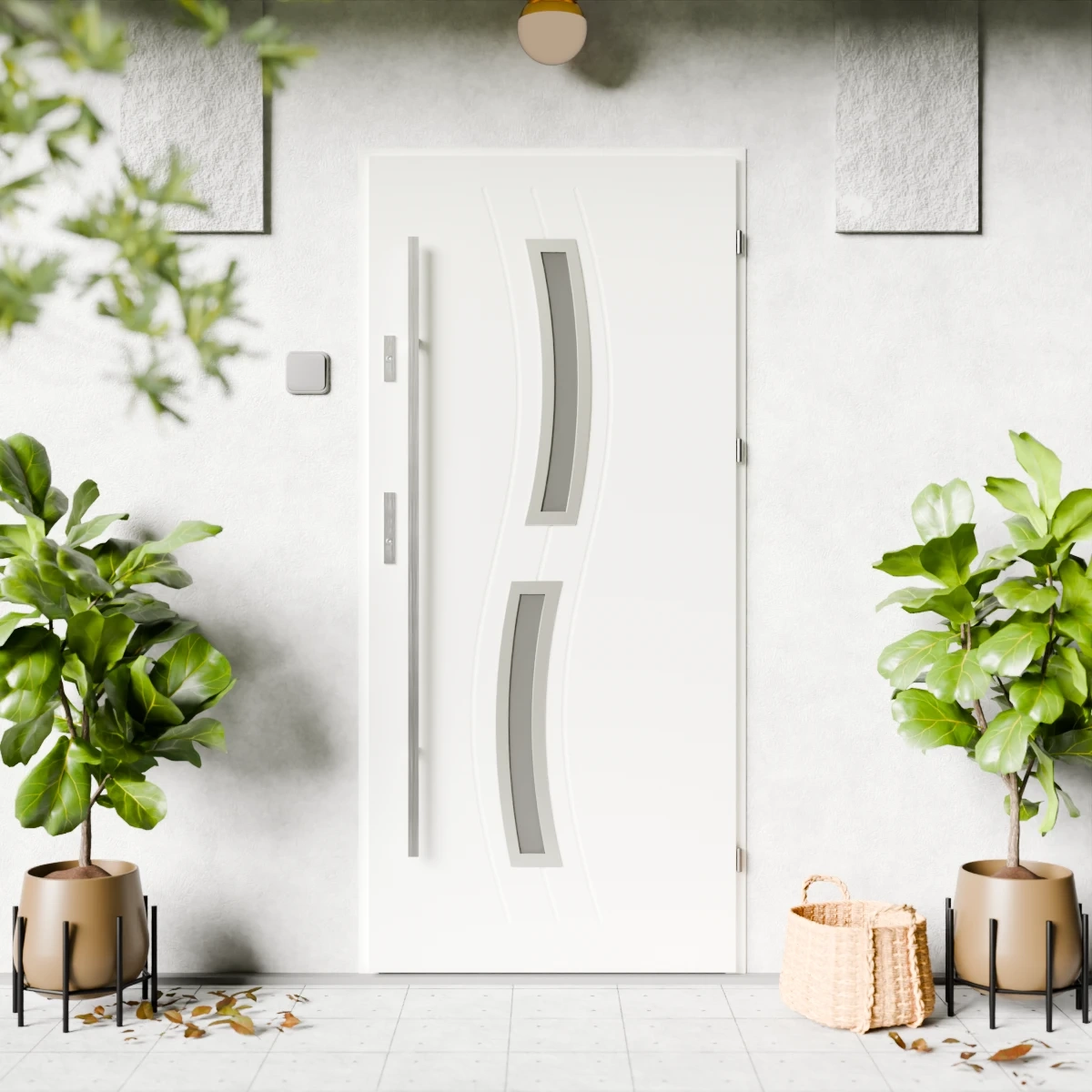 Drzwi zewnętrzne stalowe do domu Twista Inox 72 mm z antabą/pochwytem energooszczędne Ud=1.3 lustro weneckie szyba mleczna Program Czyste Powietrze
