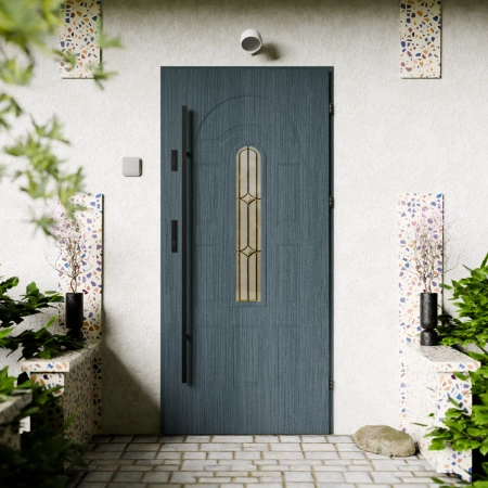 Classico Retro Black CK drzwi zewnętrzne 72 mm z antabą/pochwytem energooszczędne Ud-1.3 przeszklone Program Czyste Powietrze