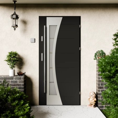 Drzwi zewnętrzne stalowe do domu Optima Inox 72mm z antabą/pochwytem energooszczędne Ud=1.3 lustro weneckie szyba mleczna Program Czyste Powietrze