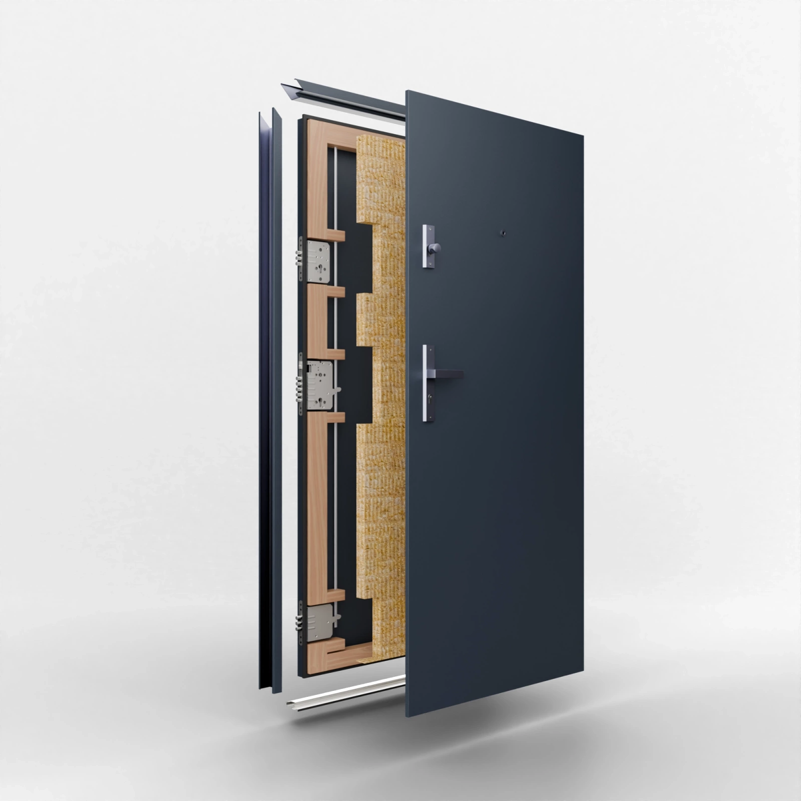 Drzwi wewnątrzklatkowe antywłamaniowe RC3 z Certyfikatem akustyczne wyciszające 47 dB 55 mm stalowe z klamką czarną i aplikacjami zielone A7