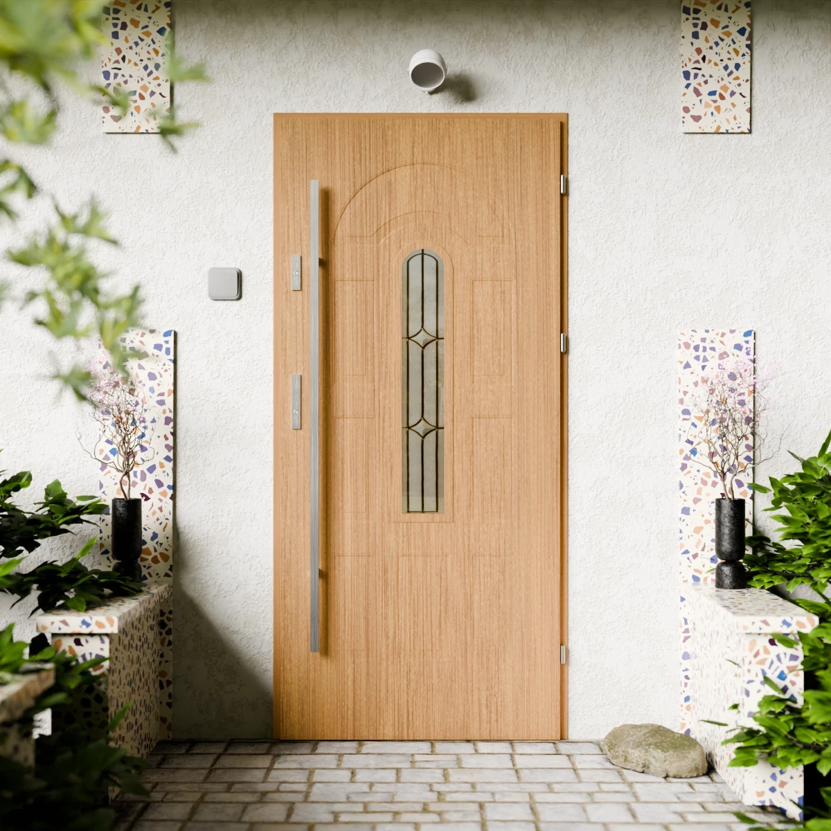 Drzwi zewnętrzne stalowe do domu Retro Inox 72mm z antabą/pochwytem energooszczędne Ud=1.3 przeszklone Program Czyste Powietrze