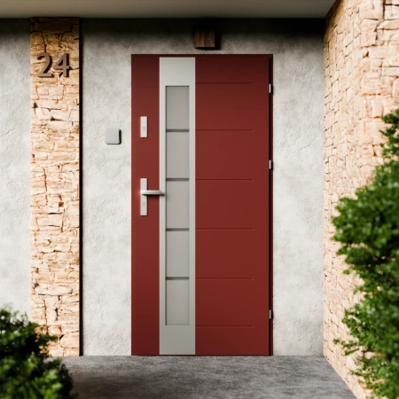 Drzwi zewnętrzne stalowe do domu Sanda Inox 72mm z klamką energooszczędne Ud=1.3 przeszklone lustro weneckie szyba mleczna Program Czyste Powietrze