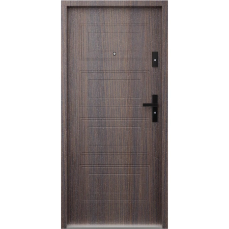 Drzwi wewnątrzklatkowe antywłamaniowe RC3 z Certyfikatem akustyczne wyciszające 47 dB 55 mm stalowe z tłoczeniami z klamką czarną dąb bagienny T34