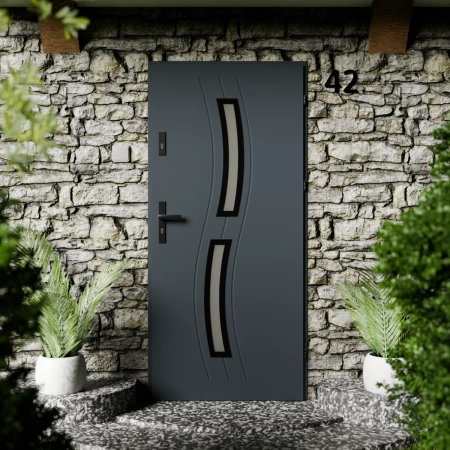 Twista Black CK drzwi zewnętrzne 72 mm z klamką czarną energooszczędne Ud-1.3 przeszklone lustro weneckie szyba mleczna Program Czyste Powietrze