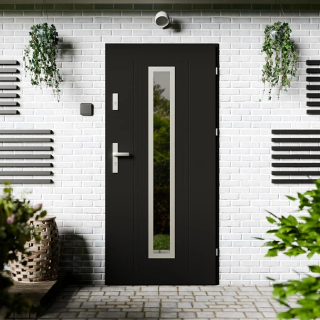 Presto Inox CK drzwi zewnętrzne 72 mm z klamką energooszczędne Ud-1.3 przeszklone lustro weneckie szyba mleczna Program Czyste Powietrze