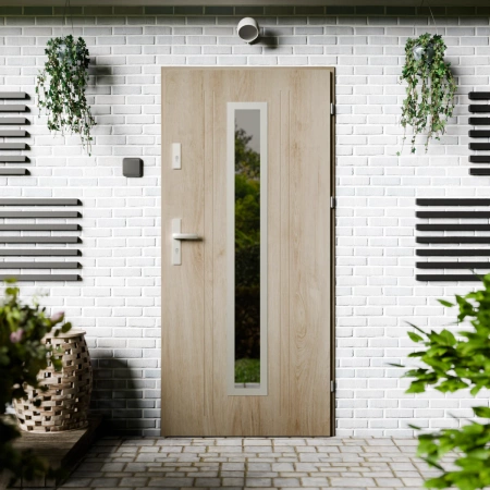 Drzwi zewnętrzne stalowe do domu Presto Inox 72mm z klamką energooszczędne Ud-1.3 przeszklone lustro weneckie szyba mleczna Program Czyste Powietrze