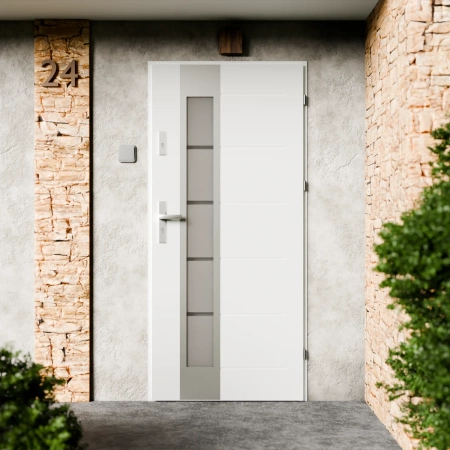 Sanda Inox CK drzwi zewnętrzne 72 mm z klamką energooszczędne Ud-1.3 przeszklone lustro weneckie szyba mleczna Program Czyste Powietrze