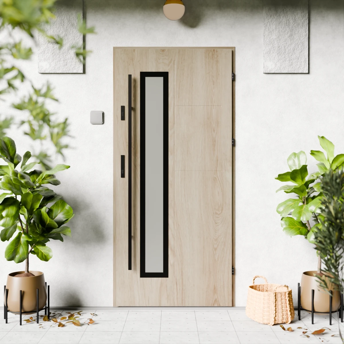 Drzwi zewnętrzne stalowe do domu Tinea Black 72mm z antabą/pochwytem energooszczędne Ud=1.3 lustro weneckie szyba mleczna Program Czyste Powietrze