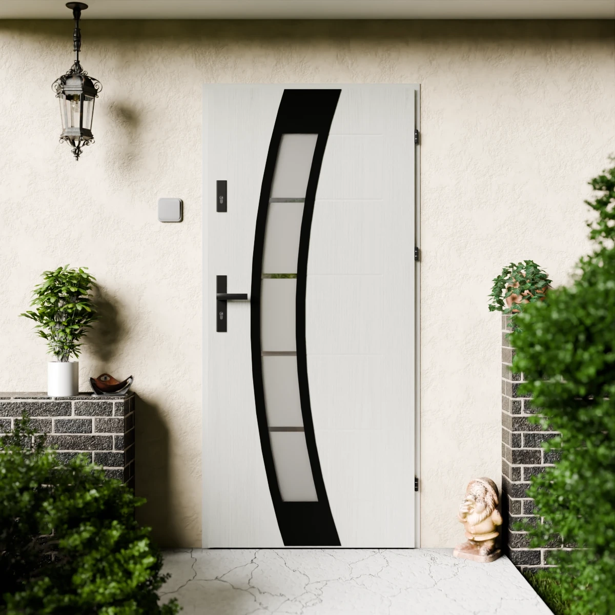 Drzwi zewnętrzne stalowe do domu Efekta Black 72 mm z klamką czarną energooszczędne Ud=1.3 lustro weneckie szyba mleczna Program Czyste Powietrze
