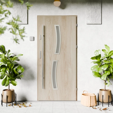 Drzwi zewnętrzne stalowe do domu Twista Inox 72 mm z antabą/pochwytem energooszczędne Ud=1.3 lustro weneckie szyba mleczna Program Czyste Powietrze