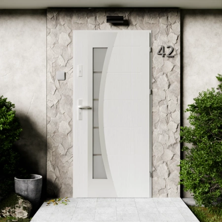 Drzwi zewnętrzne stalowe do domu Optima Inox 72mm z klamką energooszczędne Ud=1.3 przeszklone lustro weneckie szyba mleczna Program Czyste Powietrze