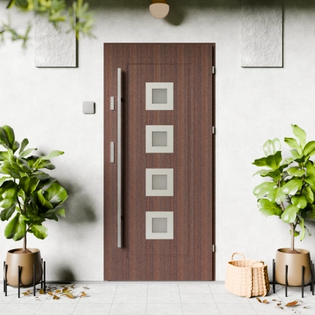 Quarto Inox CK drzwi zewnętrzne 72 mm z antabą/pochwytem energooszczędne U <= 1.3 przeszklone lustro weneckie szyba mleczna Program Czyste Powietrze