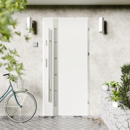 Toreno Inox CK drzwi zewnętrzne 72 mm z antabą/pochwytem energooszczędne Ud-1.3 przeszklone lustro weneckie szyba mleczna Program Czyste Powietrze