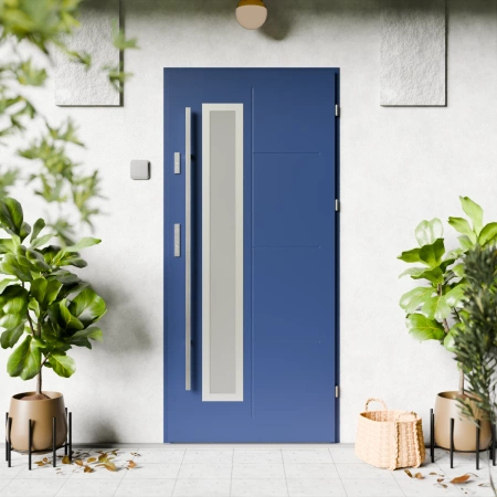 Drzwi zewnętrzne stalowe do domu Tinea Inox 72mm z antabą/pochwytem energooszczędne Ud=1.3 lustro weneckie szyba mleczna Program Czyste Powietrze