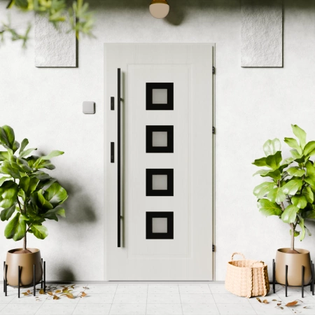 Drzwi zewnętrzne stalowe do domu Quarto Black 72mm z antabą/pochwytem energooszczędne Ud=1.3 reflex brązowy szyba mleczna Program Czyste Powietrze