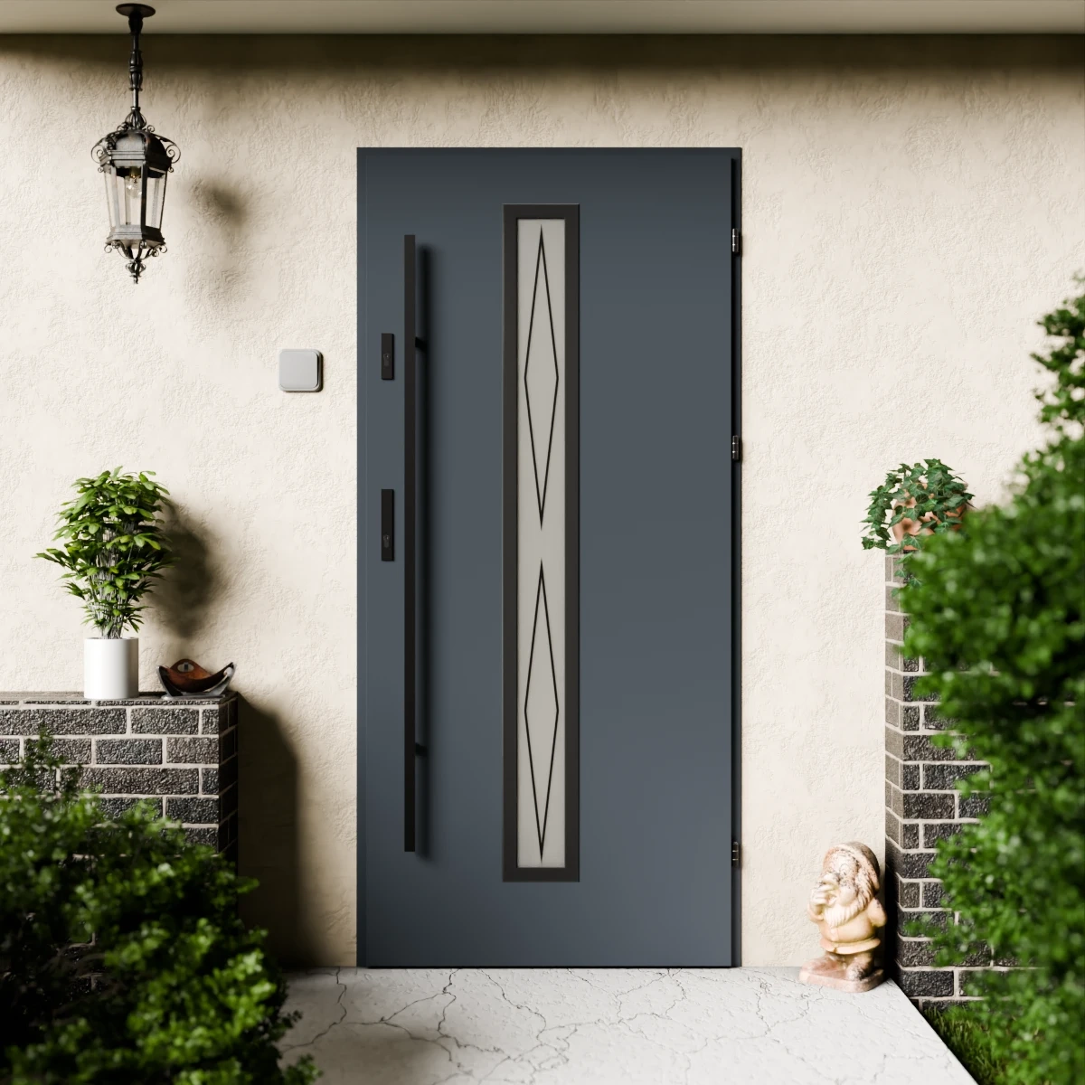 Drzwi zewnętrzne stalowe do domu Witro Black 72mm z antabą/pochwytem energooszczędne Ud=1.3 szyba z nadrukiem ceramicznym Program Czyste Powietrze