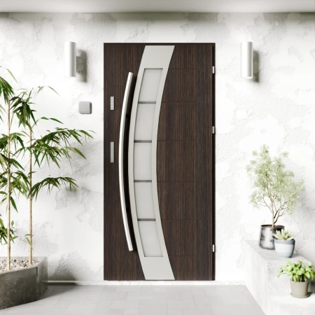 Efekta Inox CK drzwi zewnętrzne 72 mm z antabą/pochwytem energooszczędne Ud-1.3 przeszklone lustro weneckie szyba mleczna Program Czyste Powietrze