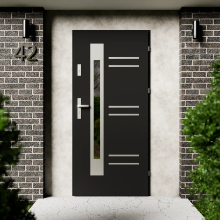 Drzwi zewnętrzne stalowe do domu Pina Inox 72mm z klamką energooszczędne Ud=1.3 przeszklone lustro weneckie szyba mleczna Program Czyste Powietrze