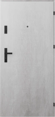 Drzwi wewnątrzklatkowe antywłamaniowe RC3 z Certyfikatem akustyczne wyciszające 47 dB 55 mm stalowe z tłoczeniami z klamką czarną beton T34