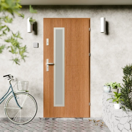 Drzwi zewnętrzne stalowe do domu Tinea Inox 72mm z klamką energooszczędne Ud=1.3 przeszklone lustro weneckie szyba mleczna Program Czyste Powietrze