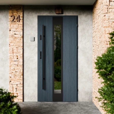 Modern Black CK drzwi zewnętrzne 72 mm z antabą/pochwytem energooszczędne Ud-1.3 przeszklone lustro weneckie szyba mleczna Program Czyste Powietrze